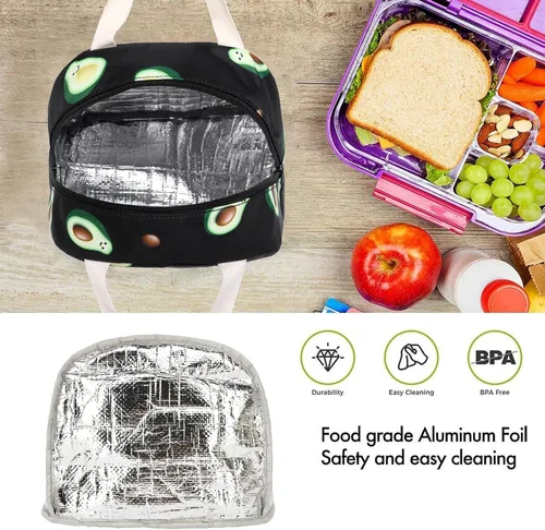 Vista 3 de Lonchera con diseño de aguacate para mujeres y niñas, con aislamiento, reutilizable, para niños, adultos, escuela, trabajo, picnic, viajes