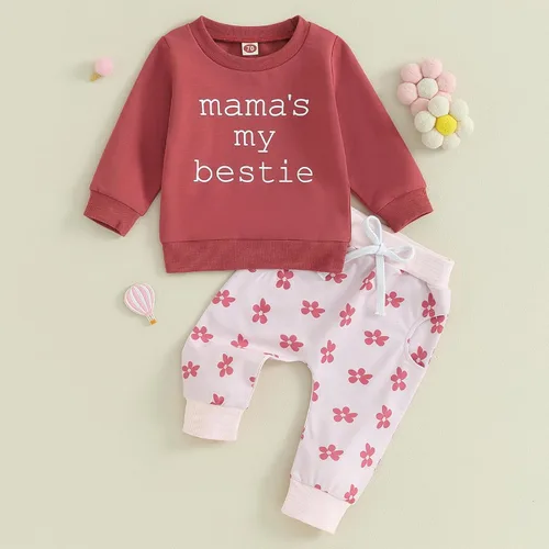 Vista 2 de Conjunto de ropa de otoño para bebé niña pequeña, sudadera sin botones y pantalones florales para invierno