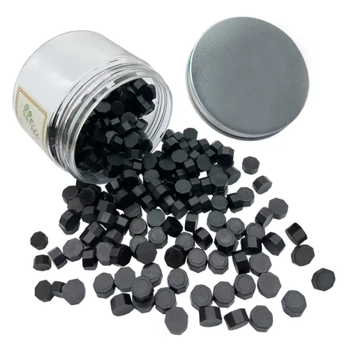 Vista 2 de 200 piezas de cuentas de cera de sellado negras Cuentas de cera de sello de cera negras metálicas octogonales a granel para invitaciones de fiesta