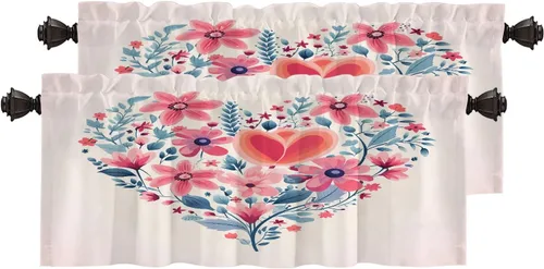 Vista 96 de Cortinas de cocina de hojas de arce otoñales para ventanas, hojas verdes y rojas sobre cenefas opacas negras, tratamientos de ventana de poliéster