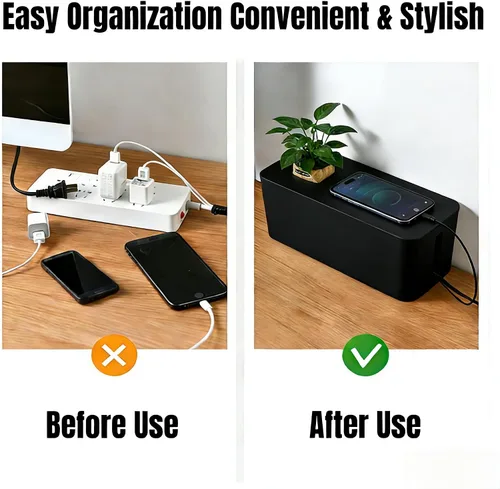Vista 5 de Juego de organizador de cables 1L+1 pequeño con 4 bridas de silicona, caja de organización de cables de 2 piezas, organizador de cables de tapa