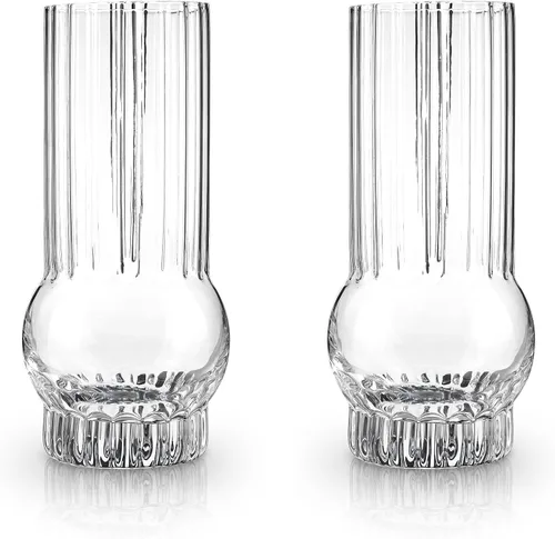 Vista 7 de Viski Deco Crystal Island - Juego de 2 vasos altos de cristal de primera calidad, copas de mojito y ginebra y tónico, juego de regalo de cristalería