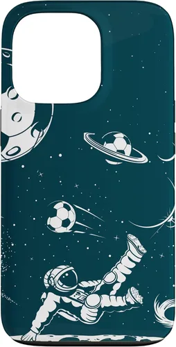 Vista 10 de Funda para iPhone 16 para teléfono de fútbol, amante del fútbol, jugador de fútbol espacial, funda de astronauta