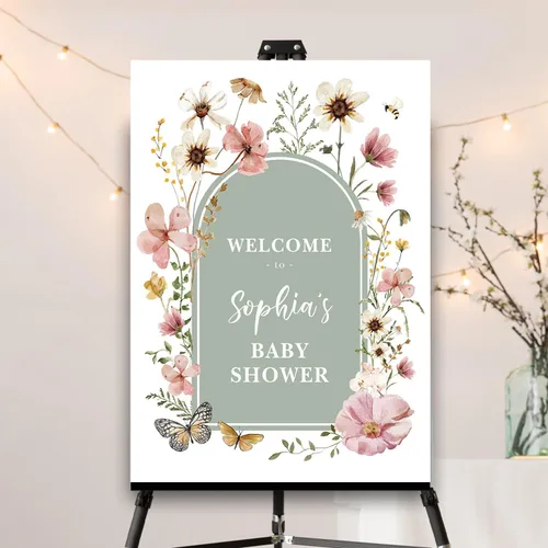 Vista 21 de Letrero personalizado de flores silvestres para baby shower, letrero de bienvenida para baby shower, decoración de fiesta de plástico con estacas