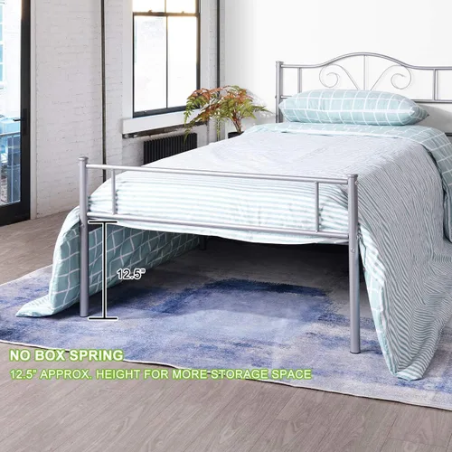 Vista 5 de Cabecero de cama de metal resistente para cama individual, estructura de acero, revestimiento de plata, estilo retro, sin necesidad