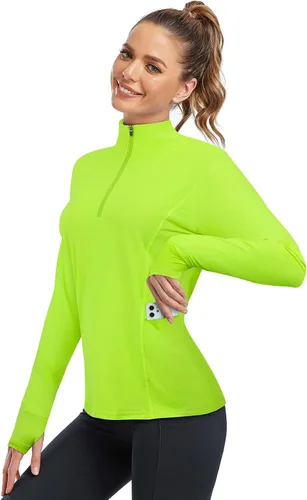 Vista 2 de Misyula - Camisetas de golf para mujer, con cremallera de 14, protección solar, secado rápido, tenis, correr, atletismo, entrenamiento