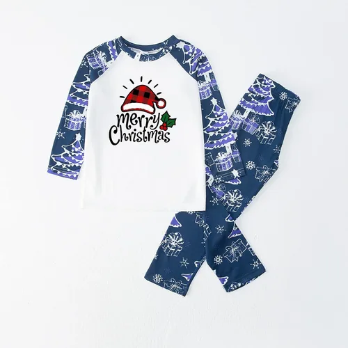 Vista 4 de Conjunto de pijamas familiares de Navidad a juego con estampado de leopardo a cuadros para árbol de Navidad pijamas de Navidad para la familia
