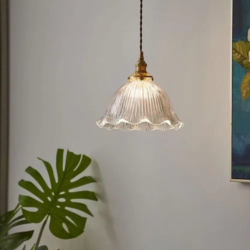 Vista 3 de Elegante lámpara de cristal y latón E27 de altura ajustable para sala de estar, loft y pasillos