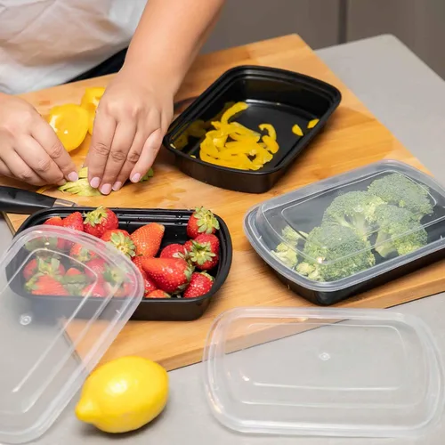 Vista 4 de Contenedor de preparación de comidas reutilizable con tapas [25 juegos] de 24 onzas. Recipientes de preparación de alimentos ideales, caja Bento