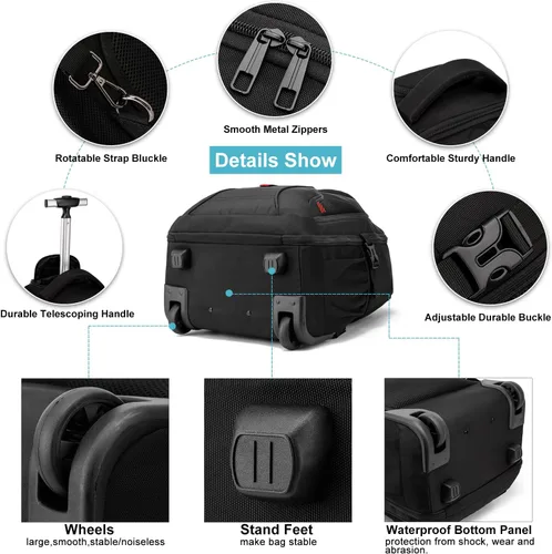 Vista 4 de Mochila con ruedas, mochila grande con ruedas para hombres, mujeres y adultos, mochila impermeable de 17 pulgadas para portátil de viaje, bolsa