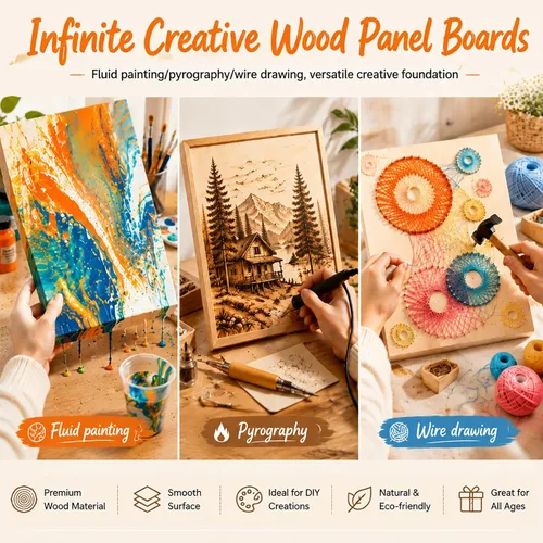 Vista 6 de Frcctre Paquete de 6 paneles de lienzo de madera de 9 x 12 pulgadas, tableros de lienzo de madera sin terminar para verter, arte, manualidades
