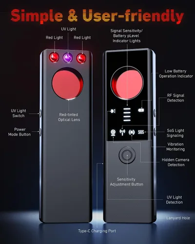 Vista 9 de Detectores de Cámaras Ocultas Anti-Espía - Rastreador GPS y Detector de Micrófonos 6 en 1, Escáner de Señal, Protector de Privacidad Recargable