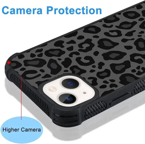 Vista 4 de KANGHAR - Funda compatible con iPhone 14, diseño de leopardo negro, textura de neumático antideslizante, a prueba de golpes, funda protectora