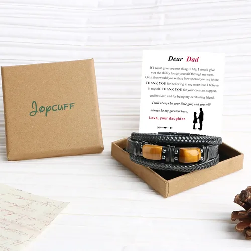 Vista 7 de Pulseras de cuero trenzado negro con ojo de tigre para hombre, hijo, nieto, novio, papá, marido, regalos para hombres, Navidad, cumpleaños, día