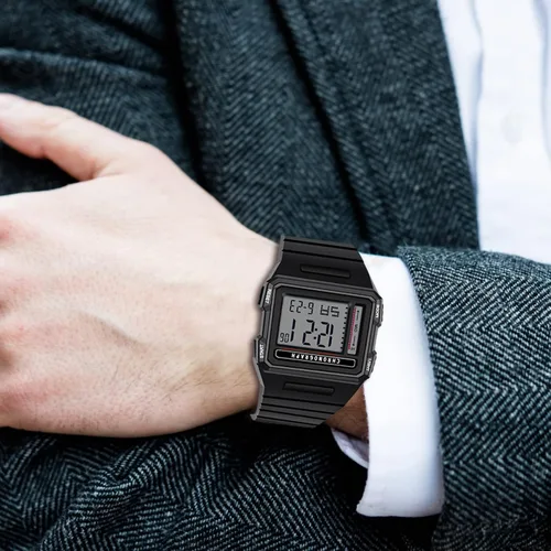 Vista 6 de CakCity Reloj deportivo digital para hombre, pantalla LED, esfera grande, militar, cuadrado, impermeable, casual, luminoso, cronómetro, alarma