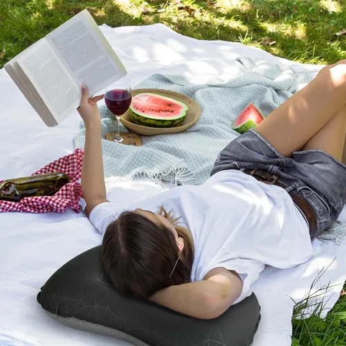 Vista 6 de Crisonky Almohada de camping – Almohada inflable – Almohadas de viaje para mochilero y avión, soporte lumbar 2.0 almohadas inflables, ultraligeras