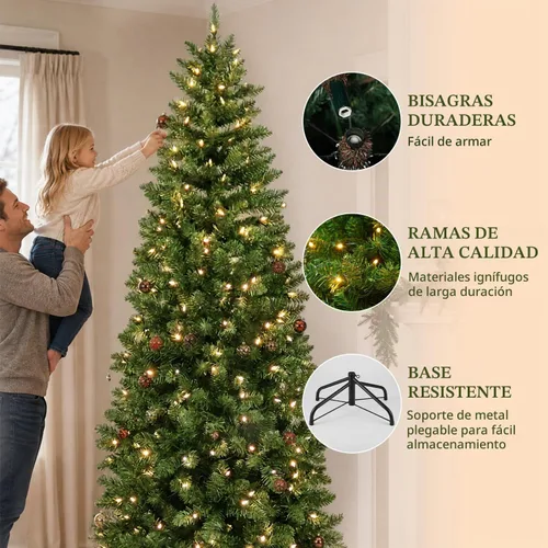 Vista 3 de Árbol de Navidad preiluminado con lápiz delgado de 6 pies con 10 200 luces LED blancas cálidas y multicolor, 544 puntas de ramas, pedal de pie Basic