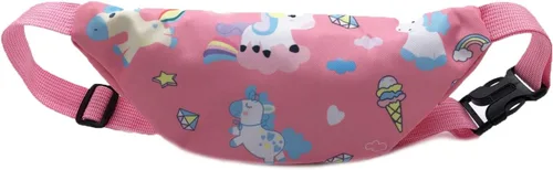 Vista 7 de Linda cangurera de dinosaurio para niños, riñonera pequeña con cinturón, bolso cruzado para la cintura para niños y niñas, Rosado, Riñonera