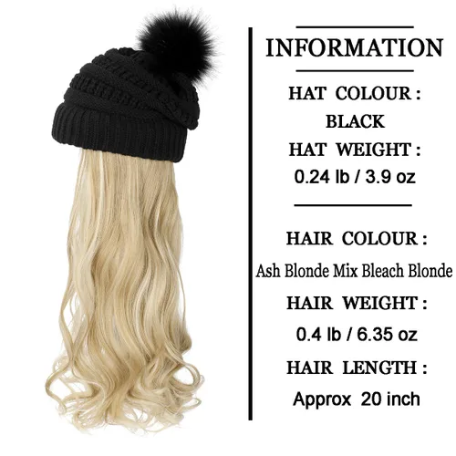 Vista 41 de AynnQueen - Gorro de invierno con extensiones de cabello desmontables para mujer.