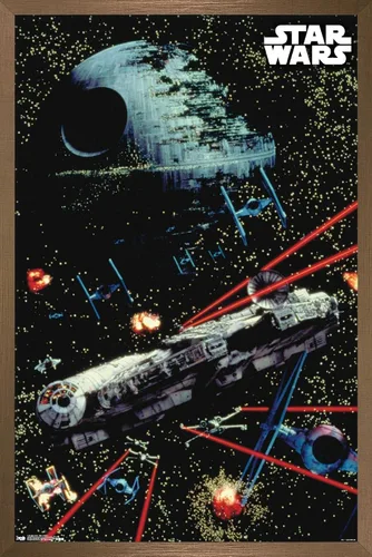 Vista 11 de Trends International Star Wars: Saga - Póster de pared de batalla espacial, 14.725 x 22.375 pulgadas, versión enmarcada de madera de granero
