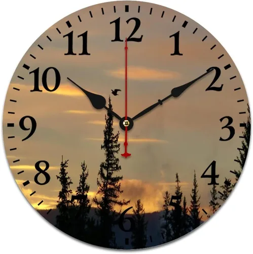 Vista 12 de Generic Reloj de pared de madera, bosque brumoso, redondo, retro, 10 pulgadas, movimiento de cuarzo con pilas Estampado