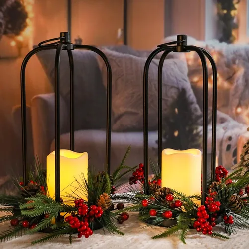 Vista 7 de Linternas decorativas de Navidad para interiores, pack de 2 linternas de Navidad para exteriores, linternas decorativas de 15 pulgadas con luz