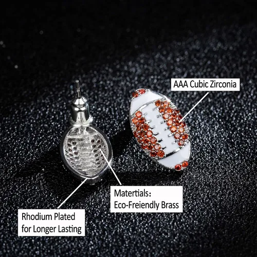 Vista 4 de lureme Aretes de tuerca chapados en rodio para baloncesto, fútbol, voleibol, fútbol, béisbol, deportes, para mujer (er006282), Metal Diamante