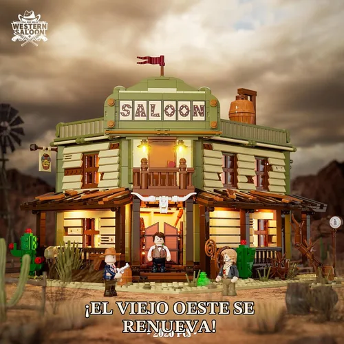 Vista 2 de FUNWHOLE Western-Saloon Lighting - Juego de ladrillos de construcción - The Old West Saloon - Juego de modelos de construcción de luz LED, 2026