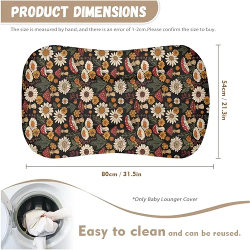 Vista 5 de Funda para tumbona de bebé floral de hongos bohemios y funda de almohada de lactancia, 2 piezas, ovalada, reloj de arena, rectangular, para moisés