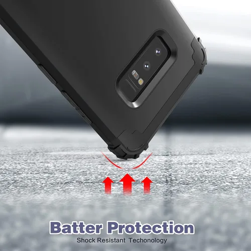 Vista 7 de IDweel Funda para Galaxy Note 8, 3 en 1, a prueba de golpes, delgada, híbrida, resistente, protección de policarbonato duro, silicona suave, Negro