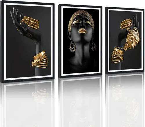 Vista 48 de MAMAGO Lienzo decorativo para pared, pintura de belleza dorada y negra, fotos de mujeres africanas, hermosos pósteres de mujer negra, impresiones