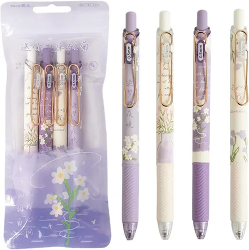Vista 12 de MOZXIRZ 4 piezas de bolígrafos de gel retráctiles con flores, tinta negra, 0.5mm, para niñas/mujeres, lindos, estéticos, bolígrafos para Flor-1