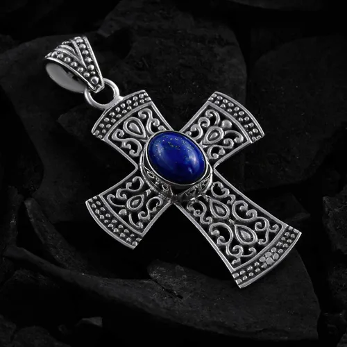 Vista 2 de SHOP LC DELIVERING JOY BALI LEGACY - Colgante de cruz de lapislázuli para hombre, plata de ley 925, vintage, católica, cristiana, regalo de joyería