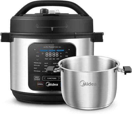 Vista 9 de Midea Olla a presión eléctrica 12 en 1, 8 cuartos, 12 preajustes, olla de cocción lenta programable multifuncional, olla arrocera, vaporera, sartén