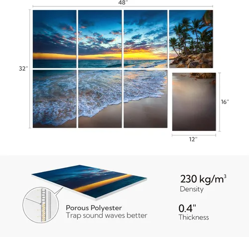 Vista 2 de Olanglab Paneles acústicos artísticos, paneles de pared absorbentes de sonido de 48 x 32 pulgadas para paneles de pared acústicos decorativos Playa B