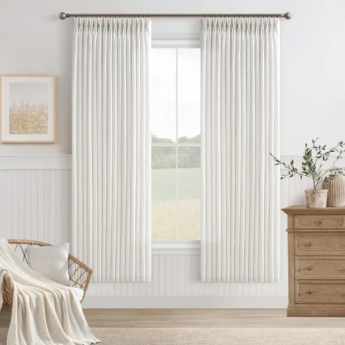 Vista 33 de TWODRAPES Cortinas de Lino Plisadas con Pinza Beige Blancas de 54 Pulgadas de Largo 2 Paneles para Comedor Cocina Dormitorio Plisadas Semi