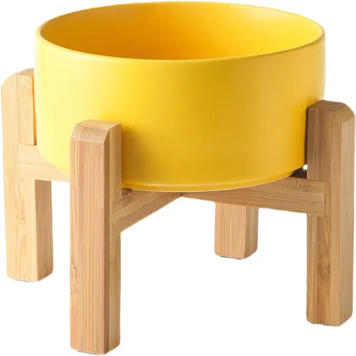 Vista 20 de Cuenco elevado de cerámica de 6 pulgadas para perros – Tazón de comida y agua para perros de 30 onzas con soporte elevado de bambú antideslizante