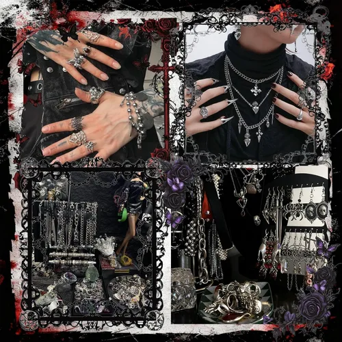Vista 4 de SMUOBT Gothic Mystery Jewelry Jar, Random Goth Jewelry Set for Women Negro rojo