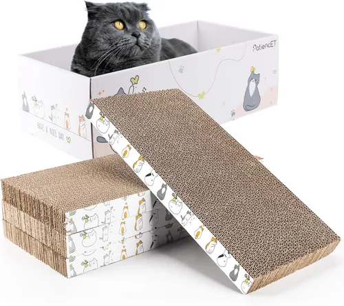 Vista 9 de PatiencET Rascador para gatos en forma de L, almohadilla de cartón de 26.8 pulgadas para gatos de interior, tablero vertical grande para rascar