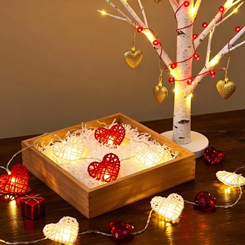 Vista 6 de Happy Trees Guirnalda de luces de San Valentín, 10 pies, 20 luces LED en forma de corazón en cadena, luces románticas de hadas con batería