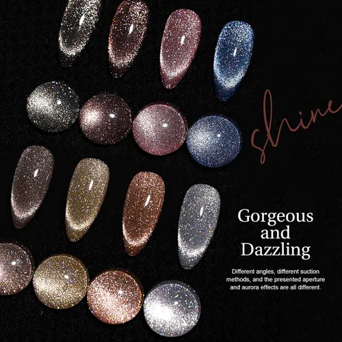 Vista 5 de X&D Juego de esmaltes de uñas de gel Cat Eye en arco iris reflectante con efecto holográfico magnético, 0.2 fl oz de esmalte de uñas para arte de 1