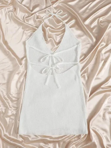 Vista 2 de MakeMeChic Vestido de playa sin mangas con lazo en la espalda para mujer