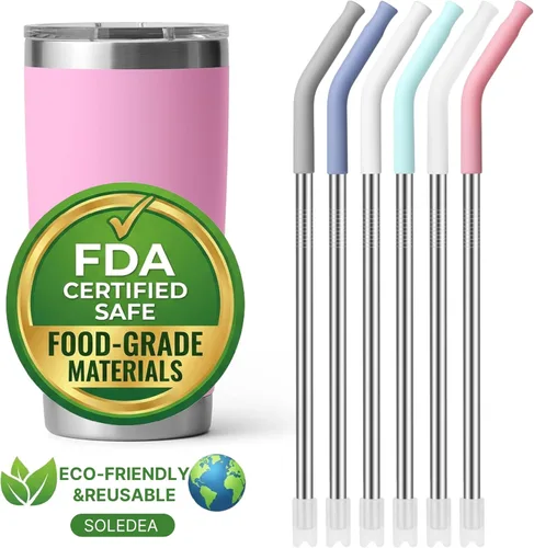 Vista 8 de Pajitas de metal rectas de 20 onzas con punta de silicona para vaso de 20 oz Pajita reutilizable de acero inoxidable para YETI, STANLEY, US