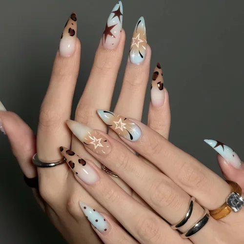 Vista 11 de BABALAL Uñas postizas largas a presión de estilo stiletto, uñas postizas francesas de lujo, con pegamento, diseño de diamantes de imitación