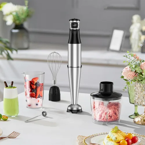Vista 7 de Batidora de inmersión de mano de 1100 W con cable 5 en 1 con velocidad de control de gatillo, batidora, accesorios para espumar leche para sopa