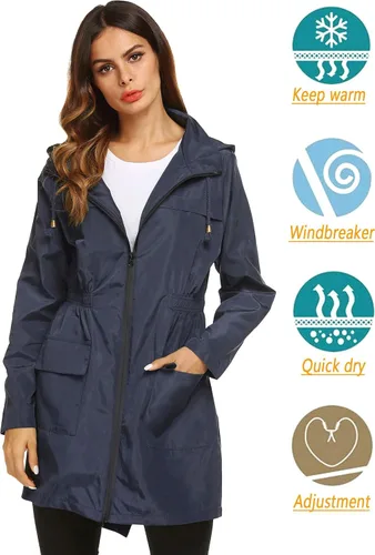 Vista 3 de Chubasqueros para mujer, impermeables, ligeros, plegables, para exteriores, con capucha