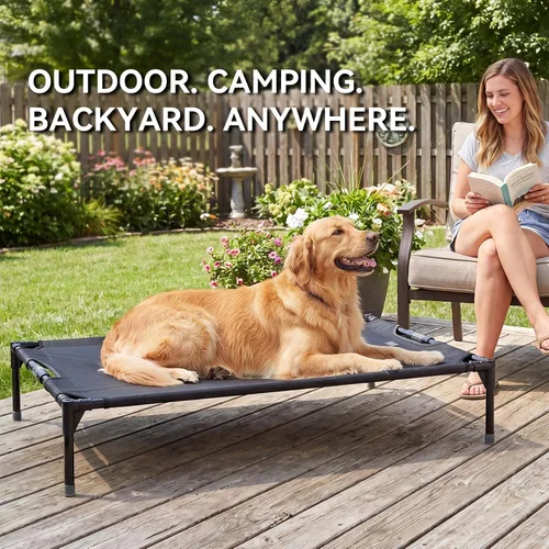 Vista 7 de Petsfit Cama elevada para perros grandes – Barra de tensión antideslizante patentada, cuna elevada para perros al aire libre/campamento