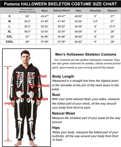 Vista 6 de Disfraz de esqueleto de Halloween para hombre adulto, overol unisex de felpa, acogedor disfraz de cosplay de una pieza para hombre