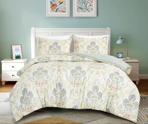 Vista 18 de Chezmoi Collection Azura Juego de Edredón Floral de 2 Piezas Tamaño Individual - Juego de Ropa de Cama de Microfibra Estampada Ligera Multicolor
