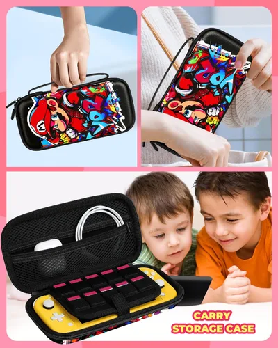 Vista 6 de Xinocy Carrying Case for Nintendo Switch Lite 2019 Travel Carry Cases for Kids Boys Teen Girls Cute Kawaii Design Aesthetic Portable Hard Shell